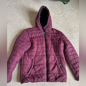 Jack & Jones Quilted Hooded Jacket in Burgundy with Black Trim